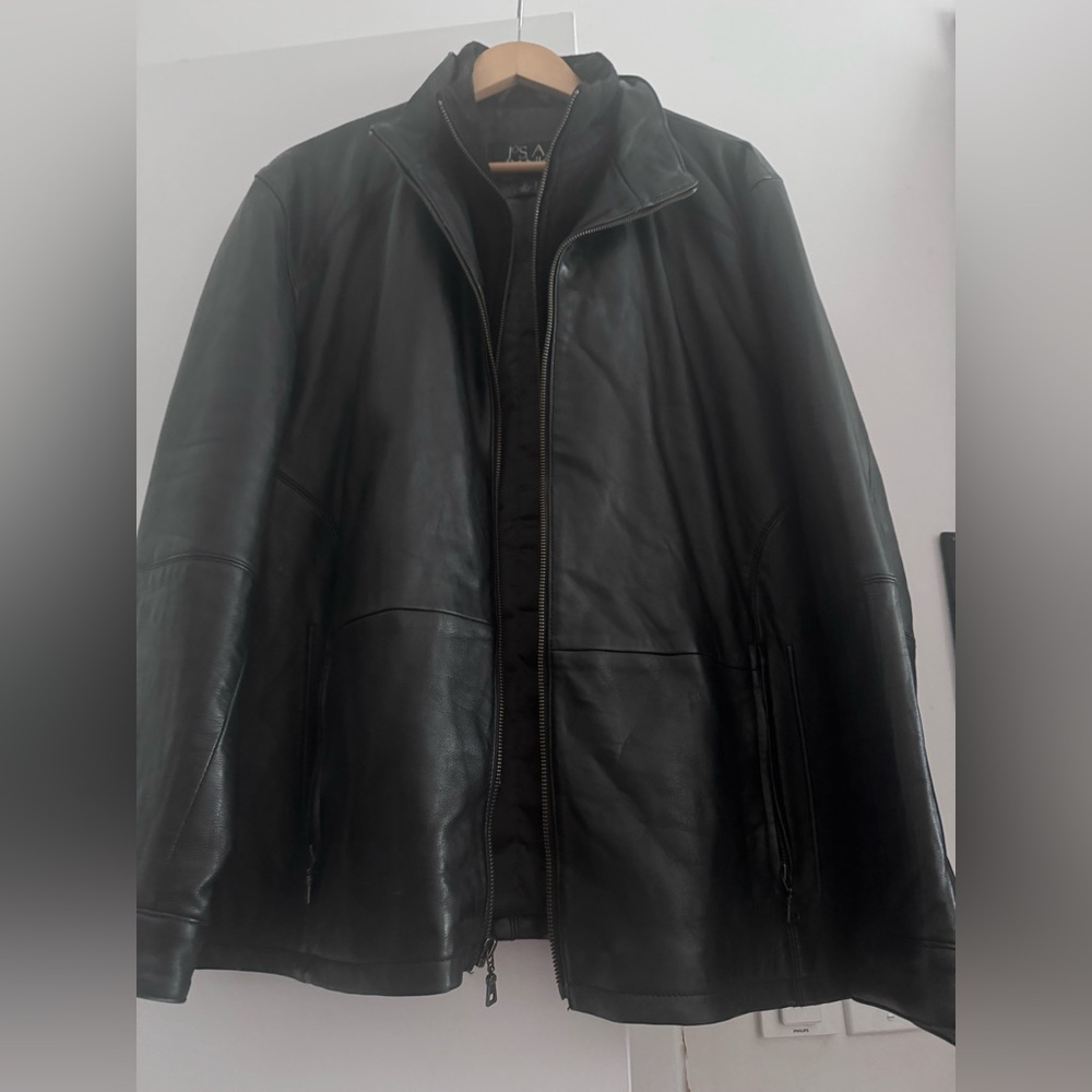 Joseph A Bank Leather Jacket Signature Collection Men's Size Large Black EUC